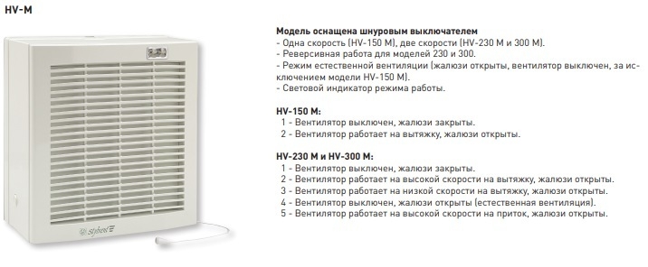 Оконный вентилятор Soler & Palau HV 230 M с шнуровым выключателем